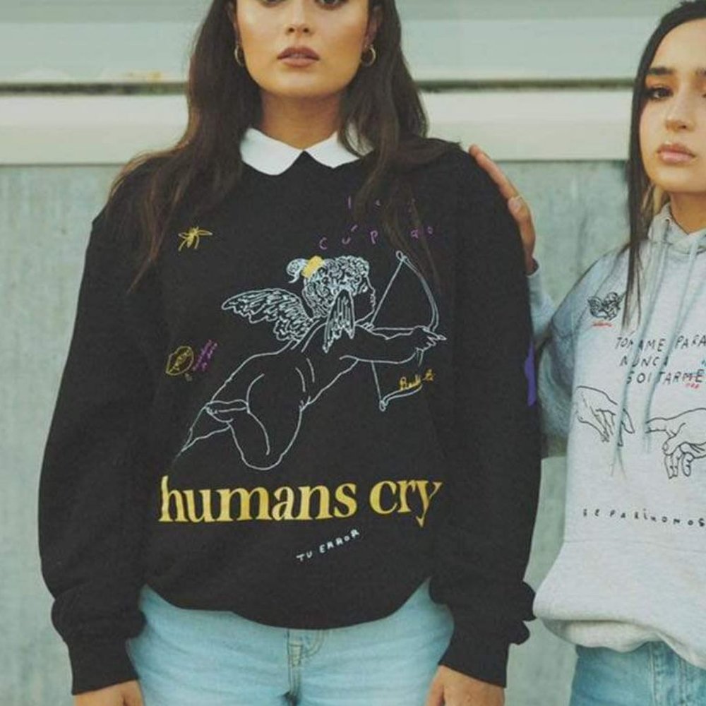 Calle Y Poche: Humans Cry Black Crewneck Sweatshirt NWT M